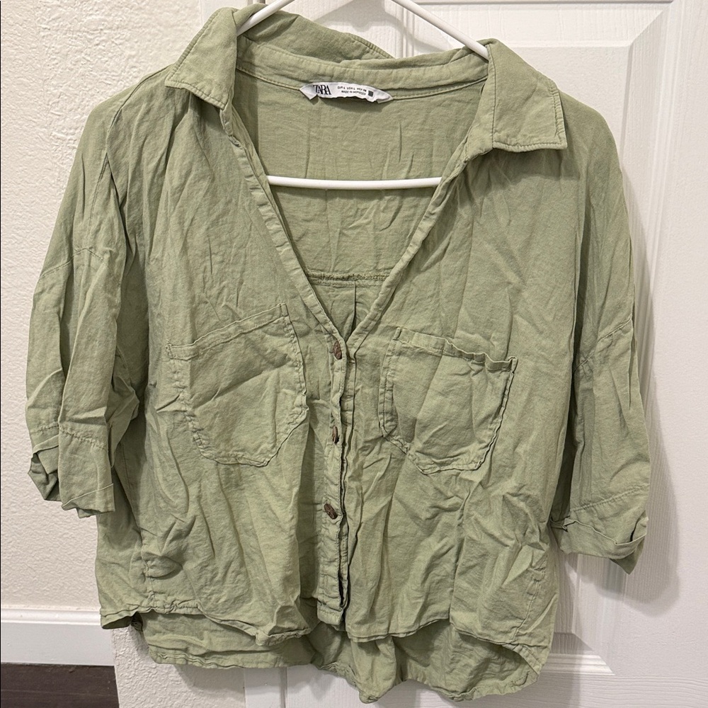 Olive Green Button-Up Shirt